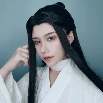 

HUAYA Anime Cosplay Chinese Style Man Long Straight Black Synthetic Hair Wigs Halloween Party Wigs Heat Resistant Hair