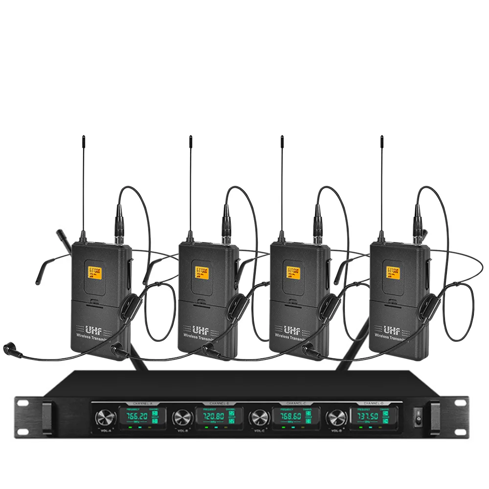 

Professional wireless microphone system four headset microphone wireless stage performance outdoor activity microphone