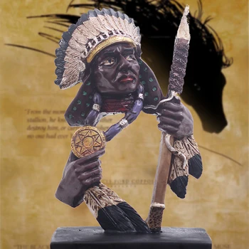 

African Warrior Statue Retro Inuit Characters Art Sculpture Creative Resin Craft Desktop Office Decorations for Home R3413