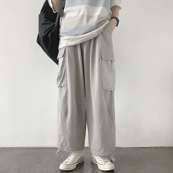 

Cargo Pants Women Vintage Double Pocket Elastic Waist Loose Boyfriend Pant New 2020 Korean Style Streetwear Casual Trousers P436