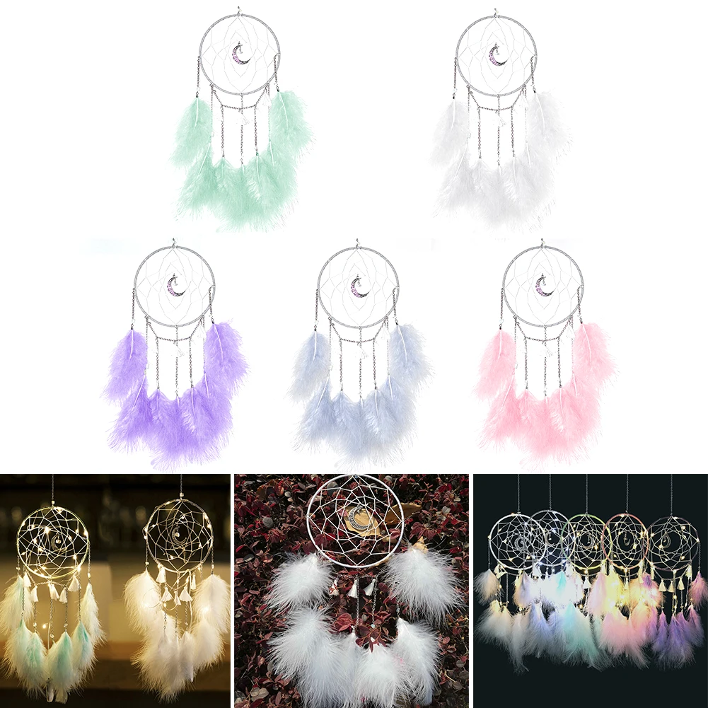 LED Dream Catcher Handmade Night Light Dream Catchers for Bedroom Wall Hanging Home Decor Ornaments Craft