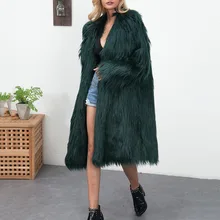 Длинное женское пальто из искусственного меха, однотонное зеленое, выше размера d, для офиса, Дамская мода, зимнее меховое пальто, Толстая теплая Ретро верхняя одежда размера плюс 3XL