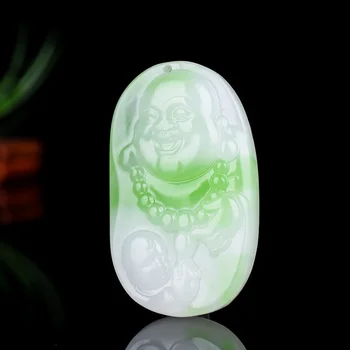 

Chinese White green Jade Laughing Buddha Pendant Necklace Charm Jewellery Fashion Accessories Hand-Carved Amulet Gifts Women