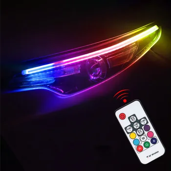 

LEEPEE Universal Multicolor LED Strip RF Remote Control Turn Signal Lights Flexible DRL Car RGB Daytime Running Light 2Pcs/set
