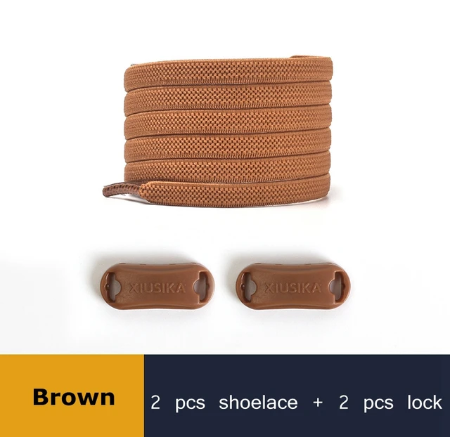 1 Pair Buckle Lock No Tie Shoelaces Elastic Reticulated Woven Flat Shoe Laces Quick Wear In 1 Second Sneakers Lazy Shoelace Auburn