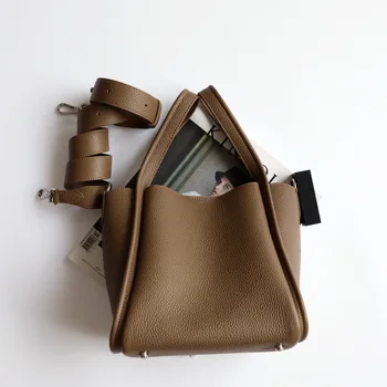 

100%Genuine Leather Ladies Hand Bags Luxury Designer Genuine Leather Handbags For Women 2020 Fashion Bucket Female Crossbody Bag