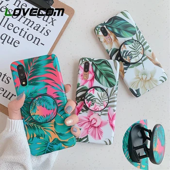

LOVECOM Retro Flower Phone Case With Holder For Samsung S20 Plus A50 A70 S8 S9 S10 Plus Note 10 Pro Case Soft IMD Phone Cover
