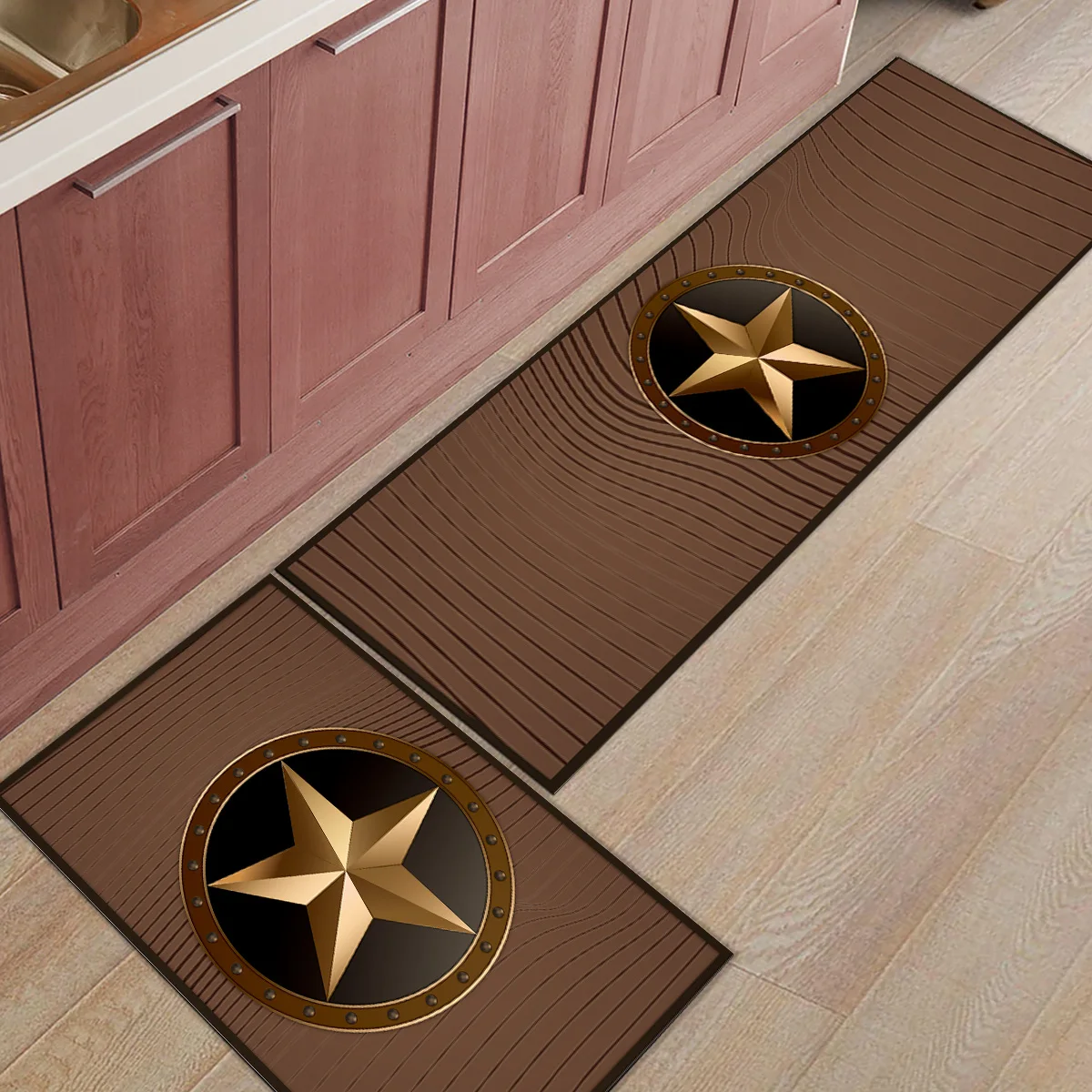 2 шт. Коврики для кухни винтажный блестящий значок звезды с деревянным лицевым фоном коврики для входной двери ванной комнаты