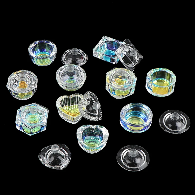Rainbow Crystal Clear Acrylic Liquid Dish Tappen Dish Glass Cup With Lid Bowl 1Pcs For Acrylic Powder Monomer Nail Art Tool manicure tools nail tools