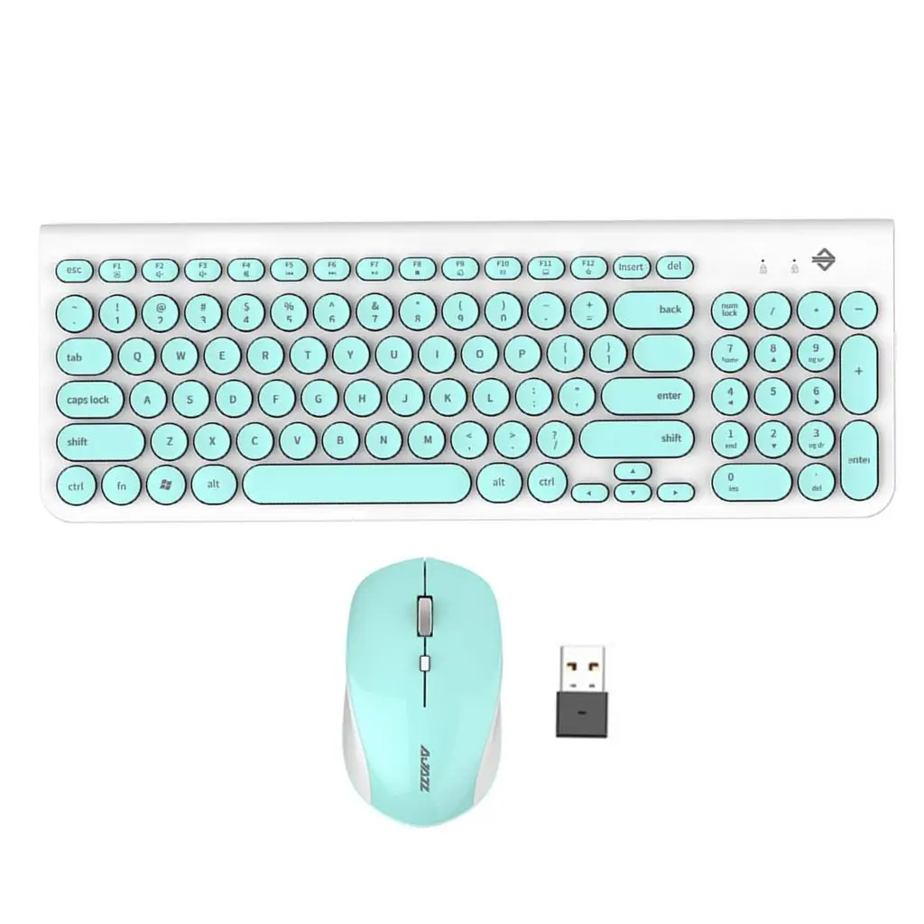 Wireless Keyboard and Mouse Combo 96 Keys Ultra Slim Wireless Mute Keyboard Mice Set, Silent Click, Stylish Retro Round Design
