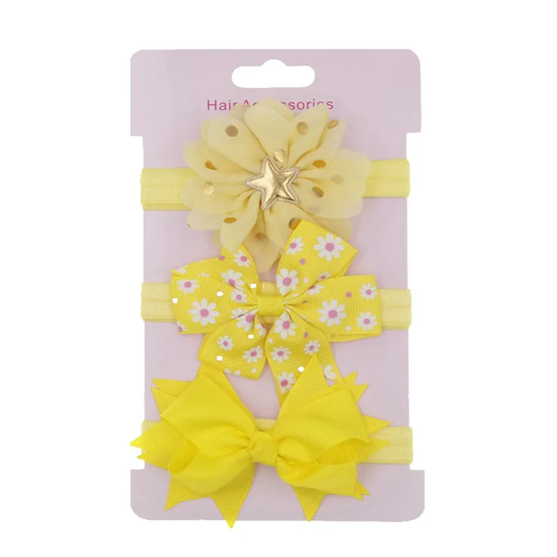 03Yellow 3 шт., Детский Эластичный цветочный венок ободок для волос, повязка для волос с бантом для маленьких девочек, аксессуары для маленьких девочек, набор для фотосъемки - Цвет: 03Yellow