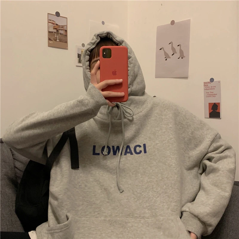 Осень Зима Женская одежда корейский стиль Ulzzang Harajuku флисовые толстовки с капюшоном женские толстовки с длинным рукавом женские пальто