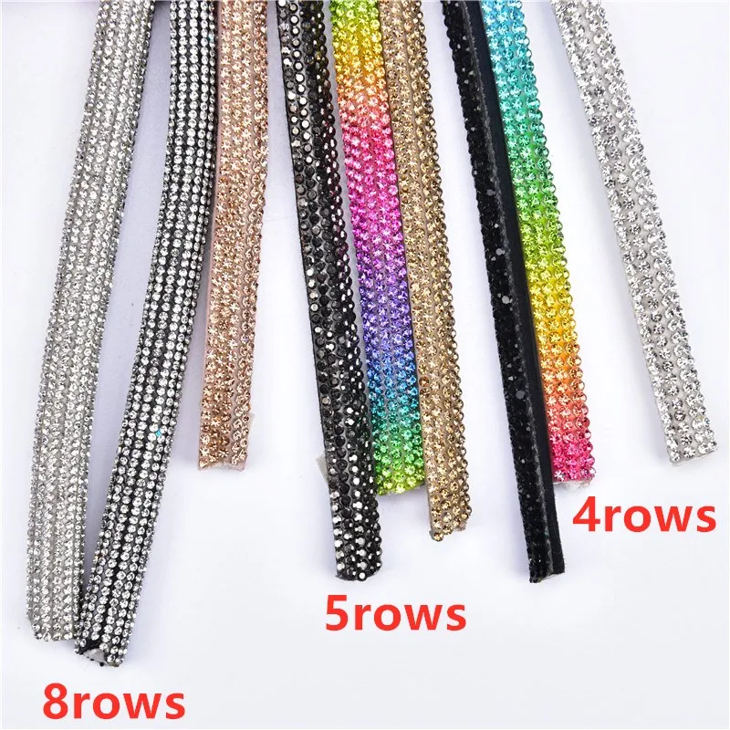 5 / 8 Rows Round Rhinestone Tube Wrapped Cotton Rope Dense Crystal