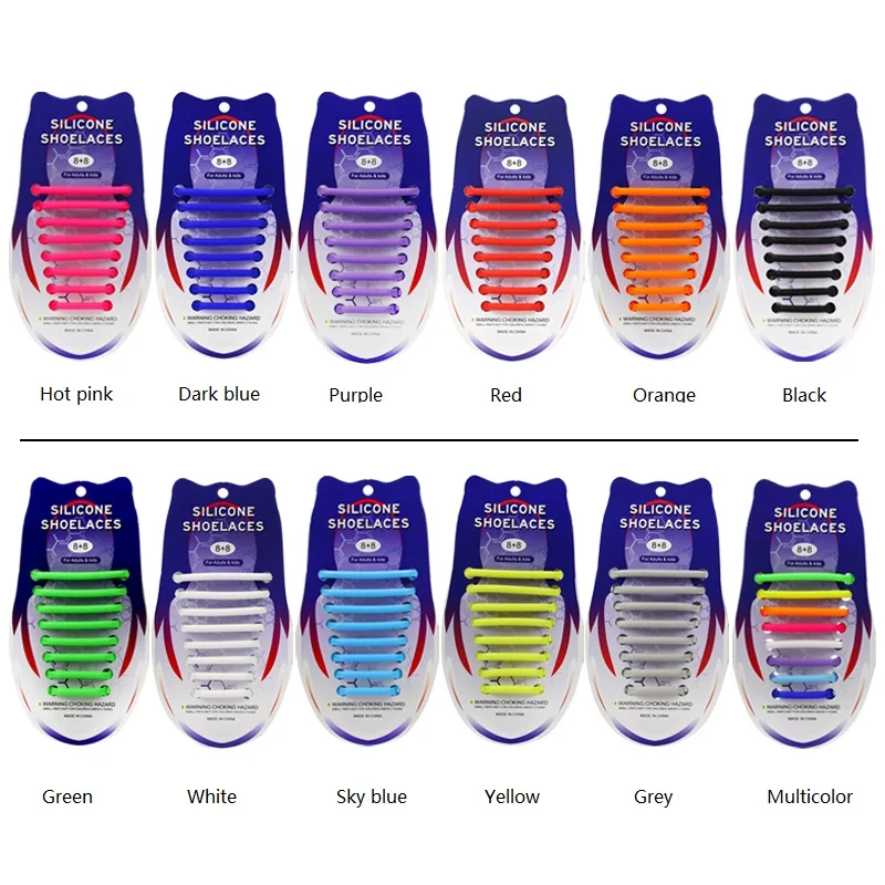 16PCS No tie Shoelaces Silicone Elastic Shoe Laces For Kids and Adult Sneakers Shoelace Quick Lazy Laces 12 Color Shoes trings