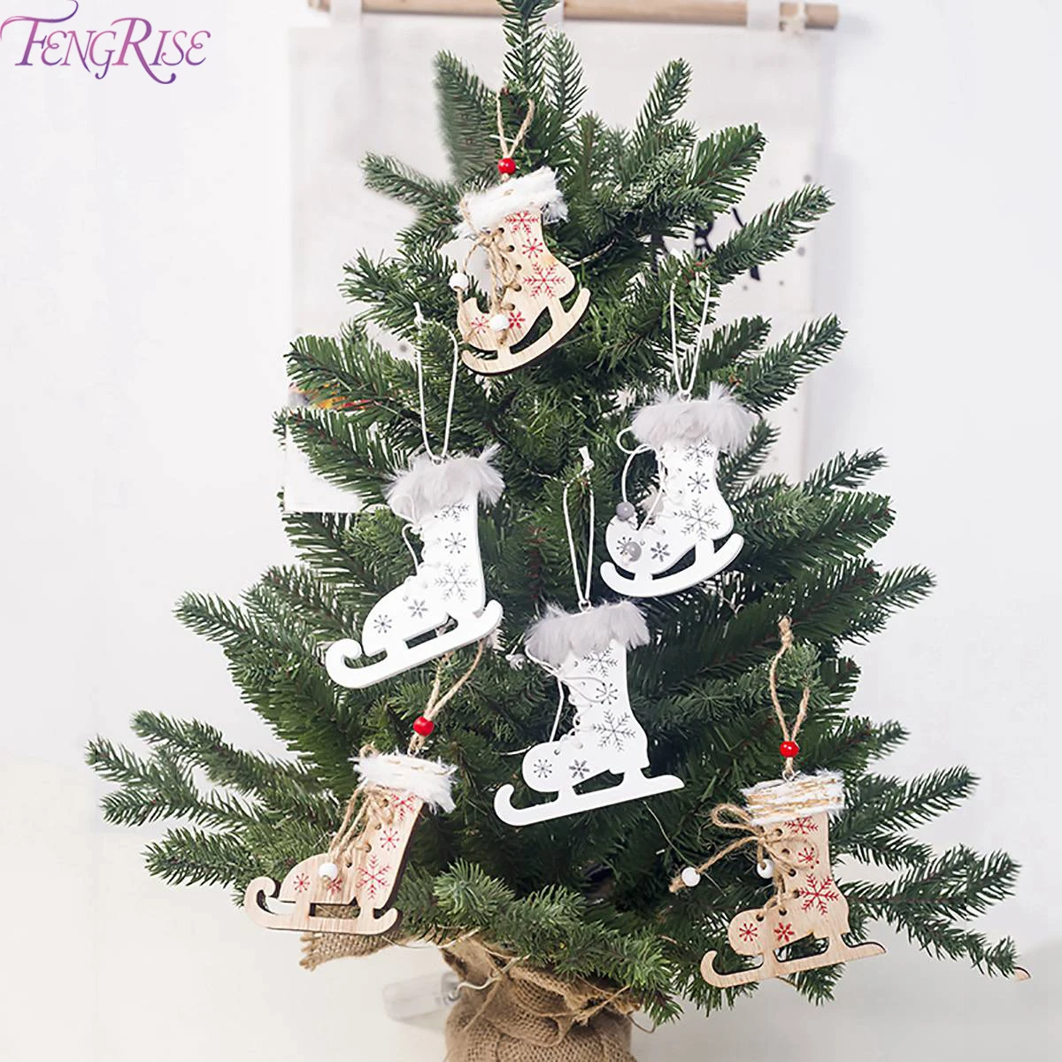 

FENGRISE Wooden Pendant Christmas Tree Decor Ski Elk Angel Christmas Ornament Decoration For Home 2019 Navidad Craft Party Decor