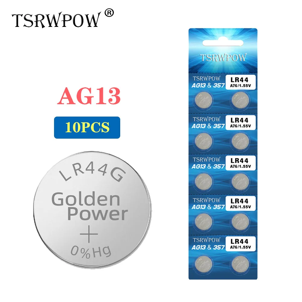 Аккумуляторная батарея TSRWPOW 10 1 55 в AG13 LR44 RW82 RW42 SR44SW L1154 литиевая монета батарейки