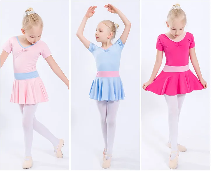 Children Cotton Gymnastics Leotard Ballet Dress Kids Short Sleeve Dance Leotard Tutu Dance Wear Ballerina Clothes for Girls
