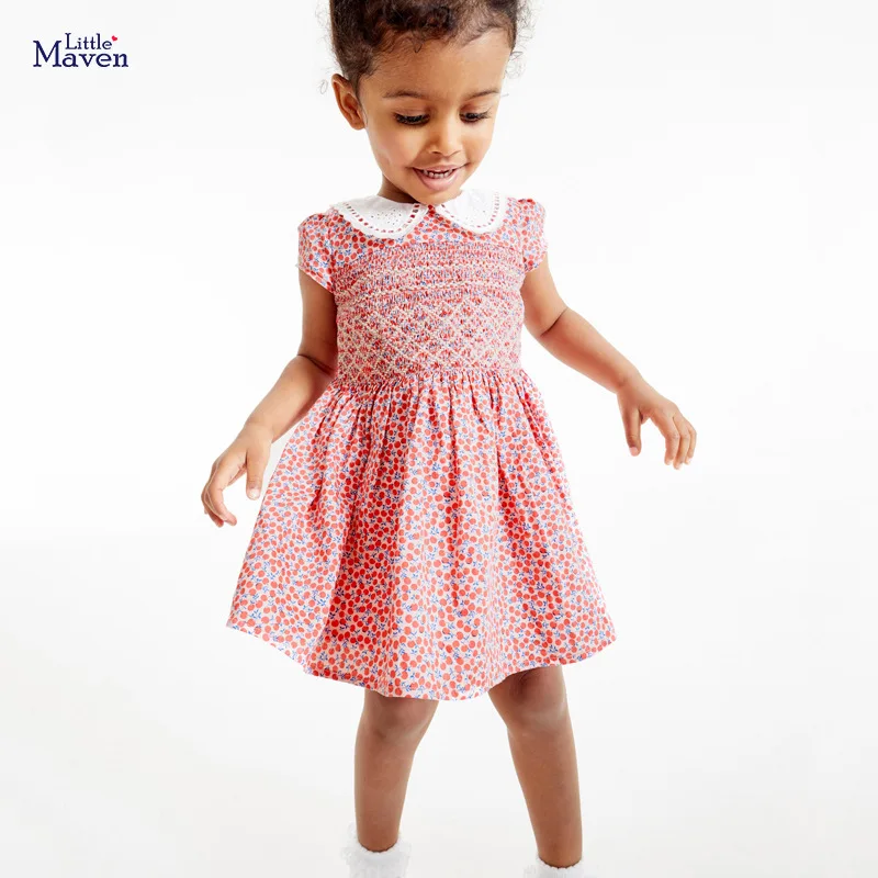 Little maven Summer Dress Baby Girls Cotton Floral Casual Clothes Soft and Comfort for Toddler Infant Kids 2 to 7 years | Детская одежда