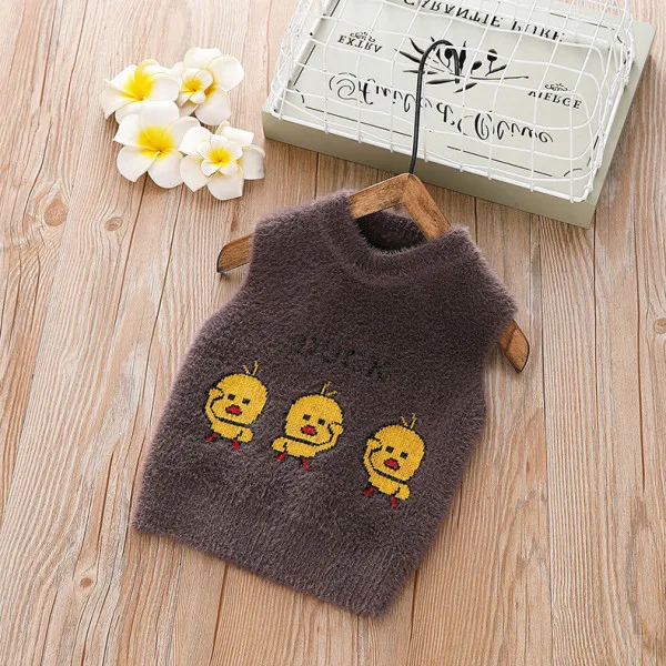 1-4Y Baby Boys Girls Sweaters Waistcoat Cute Duck Toddler Kids Sweater Soft Warm Sleeveless Vest Autumn Winter Sweaters For Girl - Цвет: Deep brown
