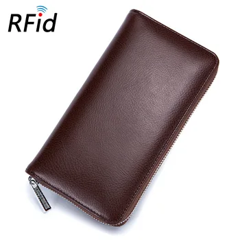 

Genuine Leather Organ Wallet Long Wallet Passport Bag RFID Card Bit More Multi-functional Men's Women's Large-Volume Card Case
