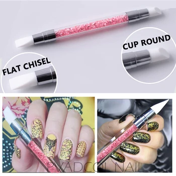 

1pc Nail Art Silicone Head Brush Dual-ended Mirror Pink Carving Painting Sculpture Pen Nails Tips UV Gel Holographic Powder Tool