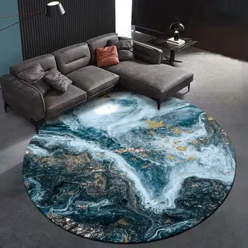 

37Round Area Rugs Abstract Oil Painting Aerial Photography Bedroom Living Room Home Decor Circle Floor Mat Anti-Slip Tapete