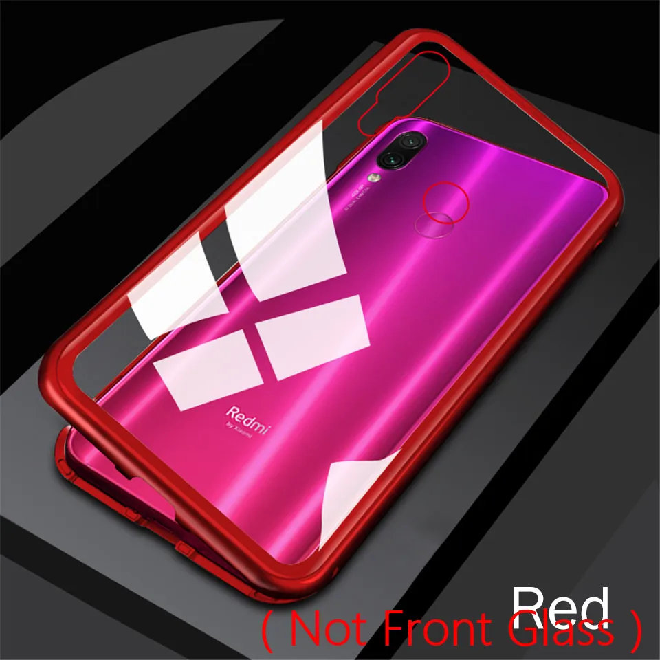 Red Роскошный металлический магнитный адсорбционный чехол для телефона Xiaomi Redmi Note 7 Чехол Note 5 6 K20 Pro задняя крышка из закаленного стекла Магнитная крышка - Цвет: Red