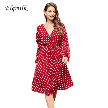 

Autumn Lace Dress Elegant Polka Dot Boho Women Midi Dress Sexy V-neck Strap A-line Dress Holiday Female Print Beach Vestidos