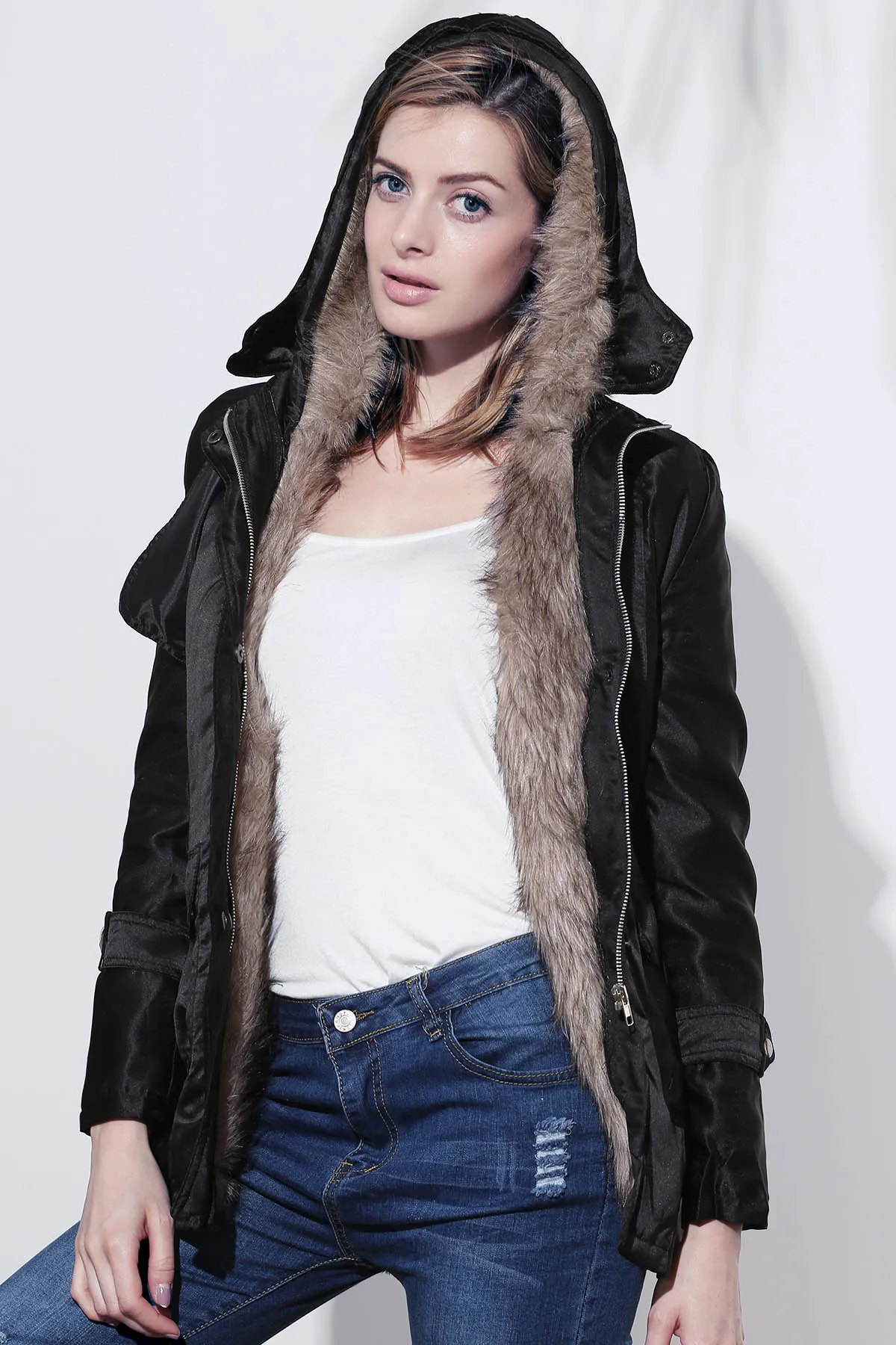 

Wipalo Women Winter Long Sleeves Belted Hooded Thickened Removable Fur Lined Parka Coat 2019 Casual Pockets Slim Coat Outerwear