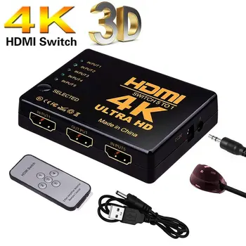 

HDMI Switcher Five-way 4K With Remoter Control HDTV Splitter Adapter Durable Input Automatic For Projector Hub