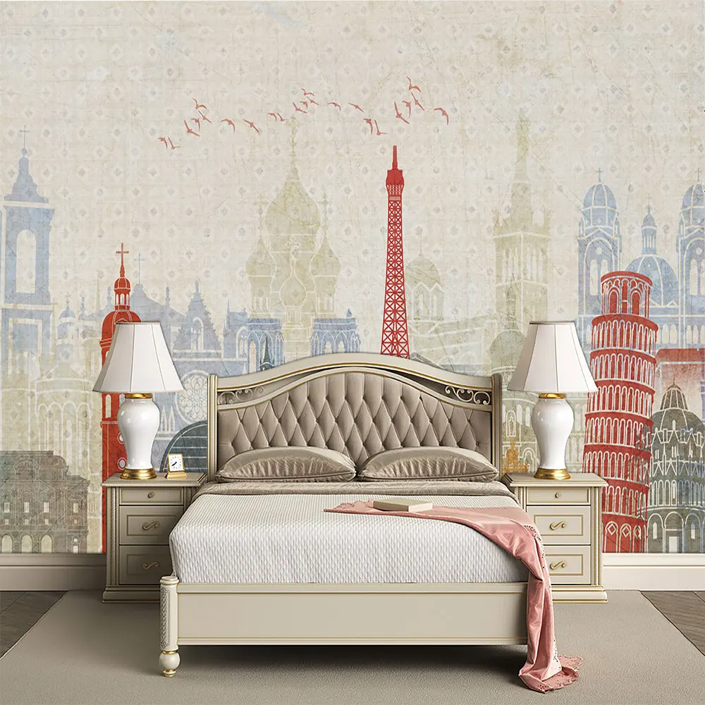 

Seamless wallpaper Vintage style abstract city architecture background wall