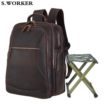 

Designer Genuine Leather Backpack with Collapsible Chair Large Capacity Cowhide Backpack for 17'' Laptop High Quality Travel Bag
