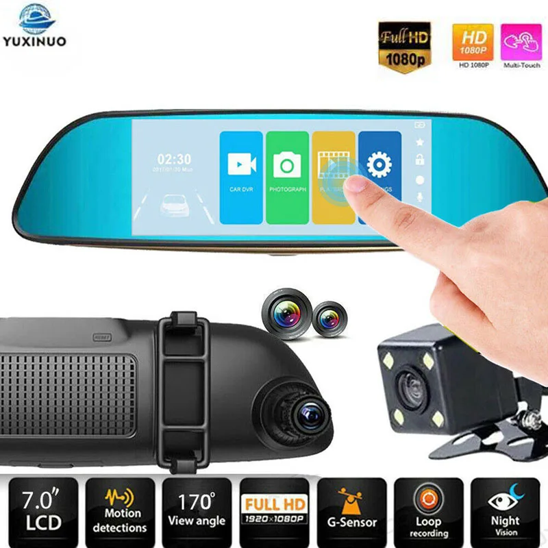 

7" Touch Screen Dual Lens Car DVR Rearview Mirror Auto DVRs Full HD 1080p Dash Camera Night Parking Recorder Registrator Cam