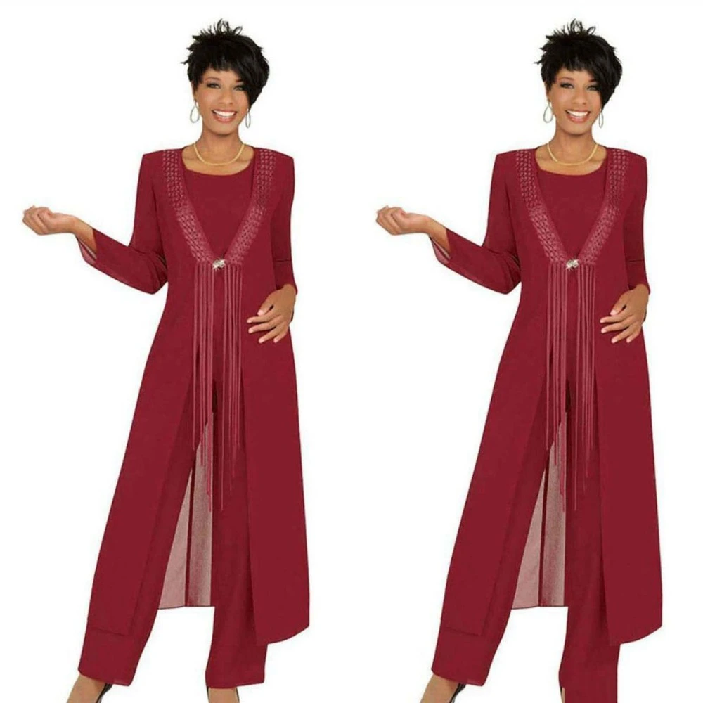 chiffon three piece pant suit