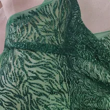 1 ярд темно-зеленые кружева материал горячего клееного блеска tissus африканская ткань для вечернего платья сухое кружево сеточка пайетки ткань