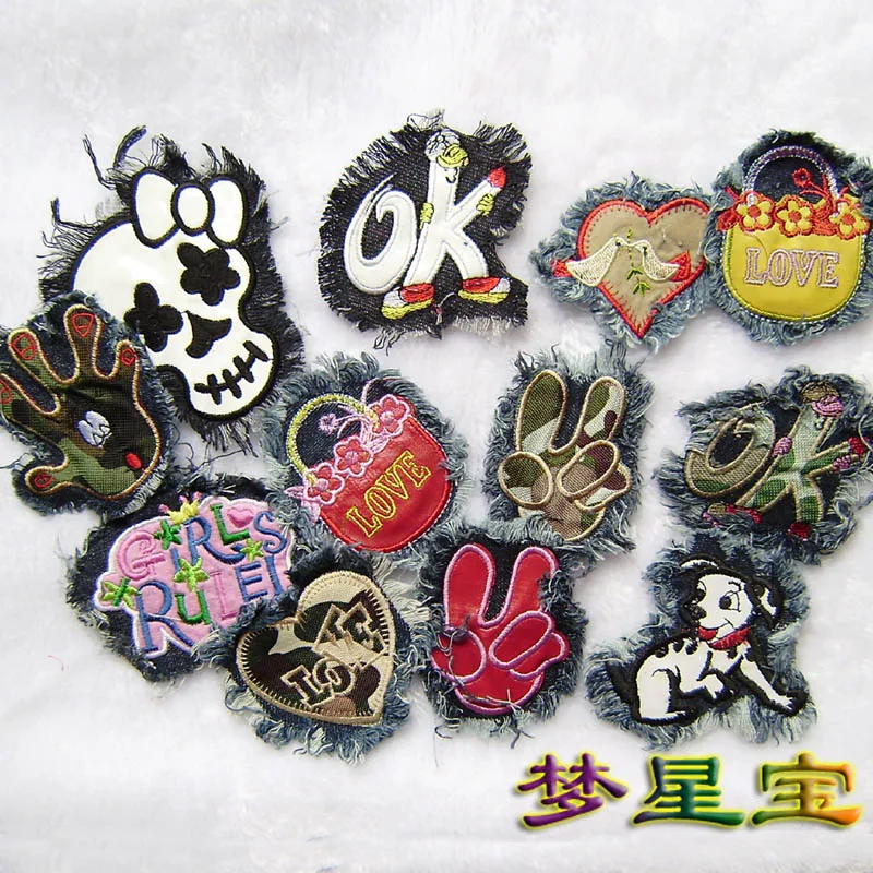 Need to hand-stitch *N-1 washed denim hair cloth patch stickers * camouflage heart-shaped knee | Дом и сад