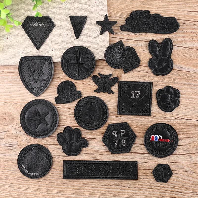 

New Black Leather Yeah Star Number Embroidered Patches for Clothes Iron on Clothes Jacket Shoes Appliques Badge Stripe Sticker