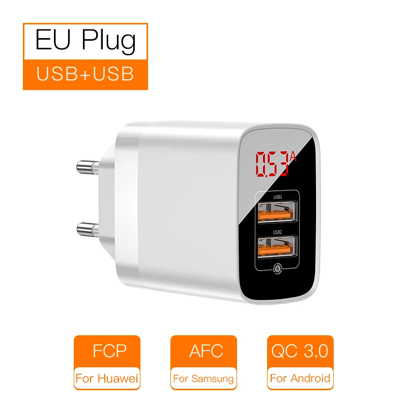 EU White A A Baseus цифровой дисплей Быстрая зарядка 3,0 USB зарядное устройство 18 Вт PD 3,0 быстрое зарядное устройство для iPhone 11 Pro зарядное устройство для мобильного телефона USB C зарядное устройство - Тип штекера: EU White A A
