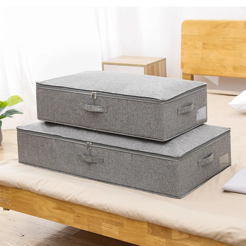 

Quilt Bed Bottom Storage Box Fabric Folding Clothes Storage Box Foldable Bed Storage Box for Blankets, Duvets, Quilts Gray 2 Pac
