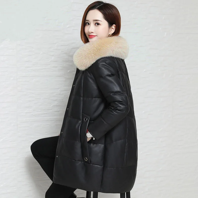 Кожаная черная женская куртка из искусственного меха норки, осенне-зимнее пальто для женщин, женская куртка из овчины, верхняя одежда - Цвет: apricot