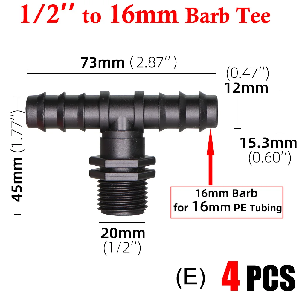 16 20 25MM 1/2" 3/4" Thread Connector to Barb 16mm 20mm PE Tubing Adapter Hose Joints Garden Drip Irrigation Coupling Fittings