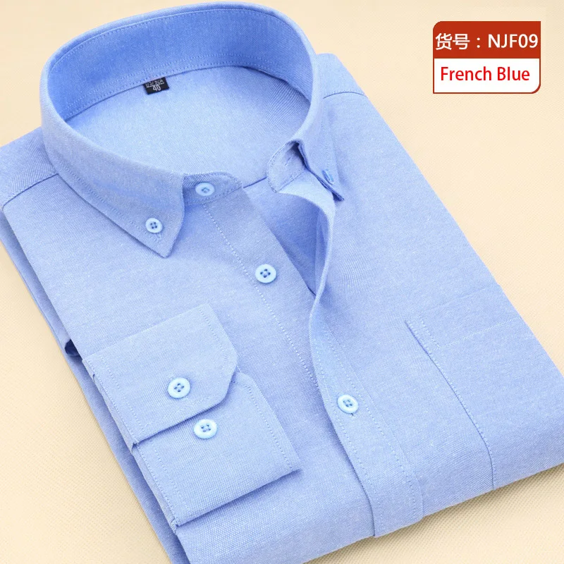 French Blue Мужская фиолетовая оксфордская хлопковая рубашка, брендовая новая рубашка с длинным рукавом и нагрудным карманом, Мужские приталенные повседневные рубашки на пуговицах - Цвет: French Blue