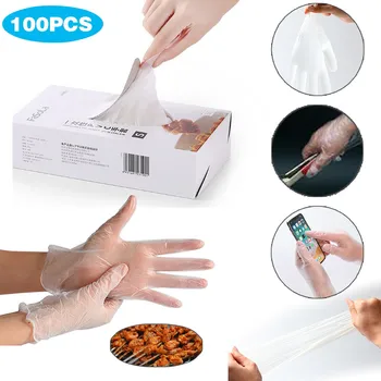 

100PC Clear Vinyl Food Gloves Disposable Gloves Food Safe are Latex-Free Support Dropshipping KZ4