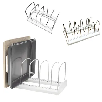 

New Adjustable pot lid Rack Pan & Cutting board Holder Standing Kitchen Organizer Dual Racks Cutting board Precious steel shelf