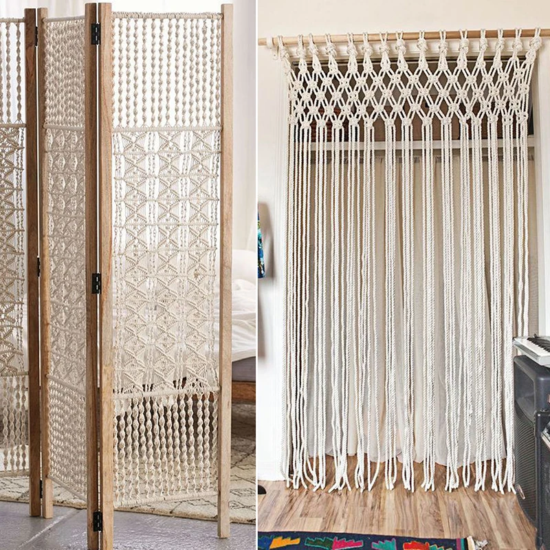 5mm Macrame Rope Natural Beige Cotton Twisted Cord Artisans Hand Craft 100M Wall Hangings Rack Storage Organization