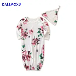 Спальный мешок для малышей, ночная рубашка с цветочным узором для девочек, детская шапка, комплекты белого цвета из 2 предметов, одежда для