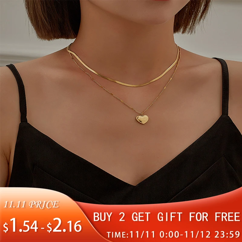 2 Layer Necklaces Women Chain Heart 