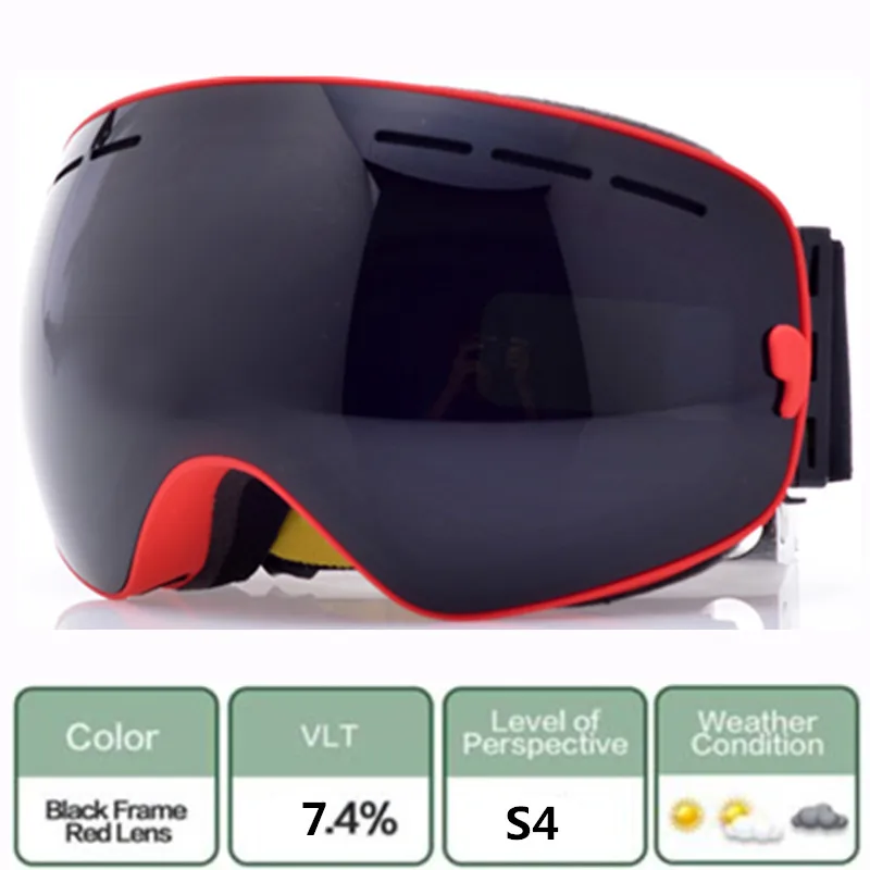 Профессиональные лыжные очки, очки для сноуборда, двойные противотуманные линзы Uv400, большие маски для мужчин и женщин, снежные очки для снегохода, лыжные очки - Цвет: Red-black lens