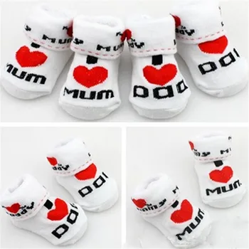 

100% cotton Baby socks rubber slip-resistant floor socks love dad love mum cartoon kids socks