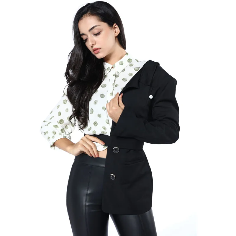 GetSpring Женский блейзер черный полублейзер куртки особый пояс дизайнерский